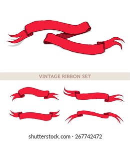 Set of vintage red ribbons. Drawn by hand. Ribbons for your invitation, postcards, cards and so on. 
