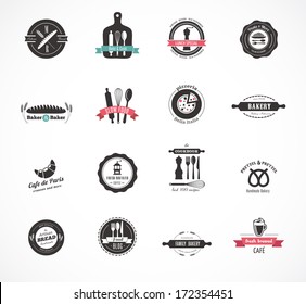 Set of vintage restaurant and food badges labels and icons