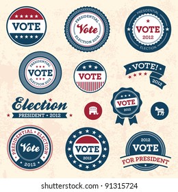 Set of vintage retro 2012 election badges and labels