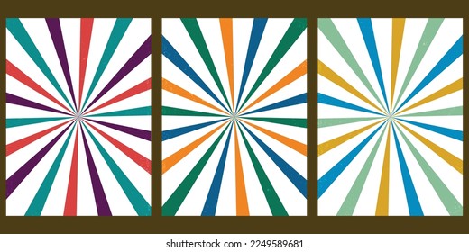 set of vintage retro abstract poster with sunburst, sunbeam radial stripes design. template, backdrop, wall decor.