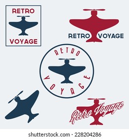 Set of vintage retro aeronautics flight badges and labels