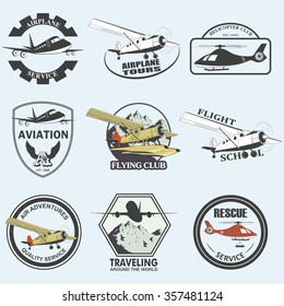 Set of vintage retro aeronautics flight badges and labels 
