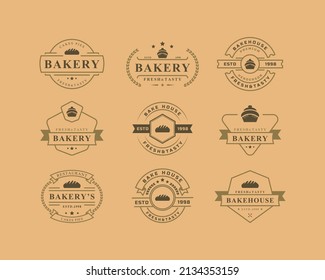 Set of Vintage Retro Badge for Bakery Logos. Good for Bakehouse and Cafe Typography Elements and Silhouettes