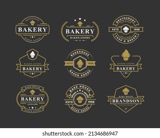 Set of Vintage Retro Badge for Bakery Logos. Good for Bakehouse and Cafe Typography Elements and Silhouettes