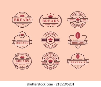 Set of Vintage Retro Badge for Bakery Shop Logos. Bread, Cake, Cafe Logo Vector Design Inspiration
