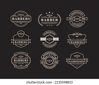 Set of Vintage Retro Badge for Barber Shop Flourish and Calligraphic Typographic Logo Design Inspiration