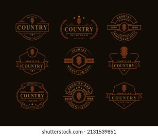 Set of Vintage Retro Badge for Country Guitar Music Western Saloon Bar Cowboy Logo Emblem Symbol