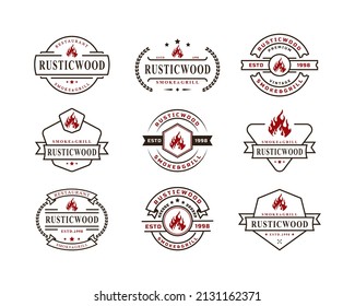 Set of Vintage Retro Badge for Rustic BBQ Grill, Barbecue, Barbeque Label Stamp Logo Design Template Element
