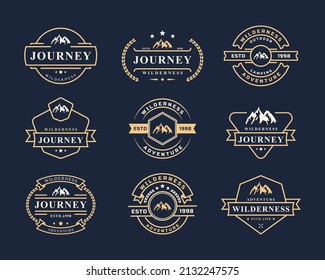 Set of Vintage Retro Badge Wilderness Mountain Adventure Logo for Outdoor Camp Emblem Design Template