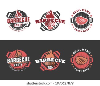 Set of Vintage Retro BBQ Grill, Barbecue, Barbeque Label Stamp Logo design vector