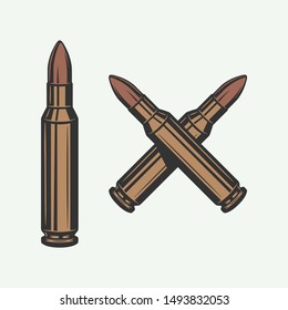 Set of vintage retro bullets. Can be used for logo, emblem, badge, poster design. Line woodcut style. Color Graphic Art. Vector Illustration. 

