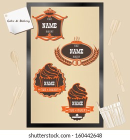 Set of vintage retro cake and bakery logo and labels