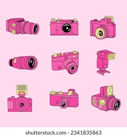 A set of vintage retro vintage camera cameras