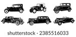 Set of Vintage Retro Cars. Vector silhouettes isolated on white.