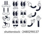 Set of Vintage Retro Cartoon Character Body Parts and Expressions Elements