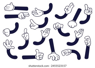 Set of vintage retro cartoon hand gestures. Vector illustration in doodle style