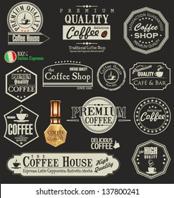 Set of vintage retro coffee badges and labels