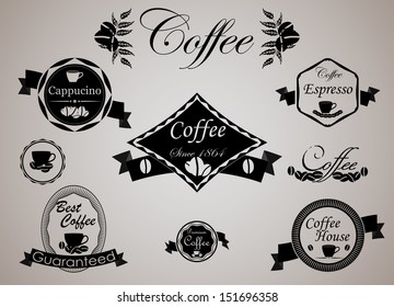 Set of vintage retro coffee badges and labels.