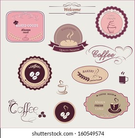 Set of vintage retro coffee badges and labels. Bakery logo badges and labels.