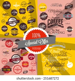 Set of vintage retro coffee badges and labels