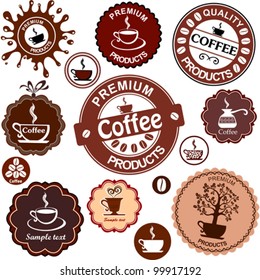 Set of vintage retro coffee badges and labels. Collection of design elements isolated on White background. Vector illustration