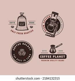 Set of vintage retro coffee emblem, logo, badge, label. mark, poster or print. Monochrome Graphic Art. Vector Illustration.
Engraving style illustration.