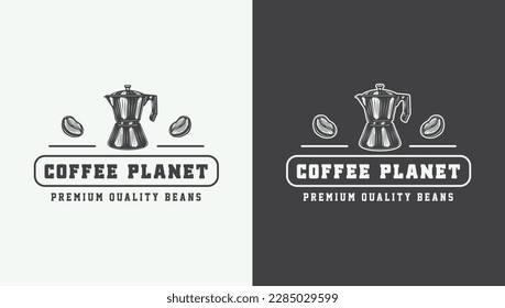 Set of vintage retro coffee emblem, logo, badge, label. mark, poster or print. Monochrome Graphic Art. Vector Illustration.	