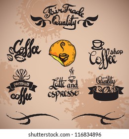 set of vintage retro coffee labels. vector hand draw art