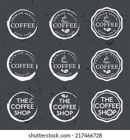 Set of vintage retro coffee labels on chalkboard