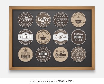 Set of vintage Retro Coffee Labels On Chalkboard,vector 