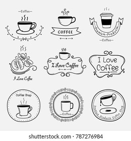 Set Of Vintage Retro Coffee Labels. Retro Elements For Calligraphic Designs. Handmade Vector Illustration.