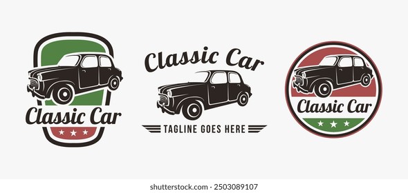 Set of Vintage retro emblem classic car logo on white background