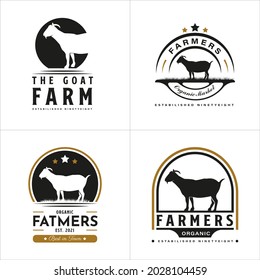 Set of Vintage Retro Goat Farm Logo. With head and horns Silhouette. Premium and Luxury Logo Template