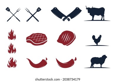 Set of vintage retro grill barbecue barbeque logo