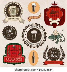 Set of vintage retro grunge  beer labels and icons