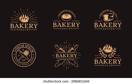 Set of Vintage retro hipster label emblem logo of bakery food, bread, pastry logo