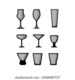 Set of Vintage Retro Kind of Glass Glassware for Drink Bar Restaurant Icon Illustration Design Vector