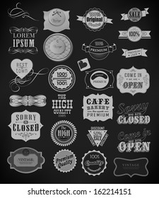 Set Of Vintage Retro Label, Ribbon In Different Styles/ Quality And Guaranteed/ Open Close Sign