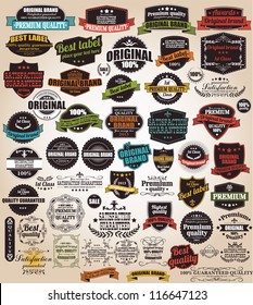 Set of vintage retro labels, stamps, ribbons, marks and calligraphic design elements, vector