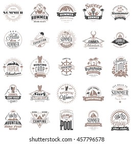 Set of vintage retro logotype templates. Collection of 25 items. Vector logo design elements. Icon symbols. Labels. Badges. Black and brown colors