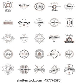 Set of vintage retro logotype templates. Collection of 25 items. Vector logo design elements. Icon symbols. Labels. Badges. Black and brown colors