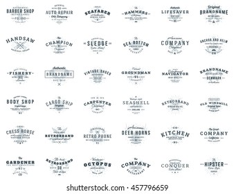 Set of vintage retro logotype templates. Collection of 36 items. Vector logo design elements. Icon symbols. Labels. Badges. Black and gray colors
