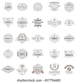 Set of vintage retro logotype templates. Collection of 25 items. Vector logo design elements. Icon symbols. Labels. Badges. Black and brown colors