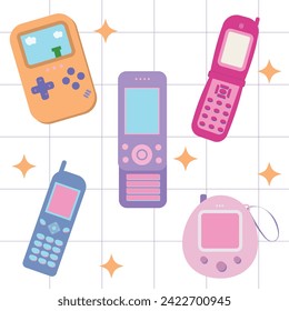 set of vintage and retro mobile phones. old phones