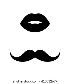 Set of vintage retro mustache and female lips icons, mr. and mrs. symbols, monochrome vector illustration