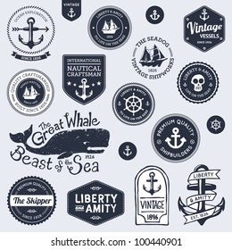 Set of vintage retro nautical badges and labels