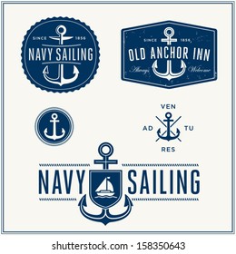 Set Of Vintage Retro Nautical Badges And Labels 
