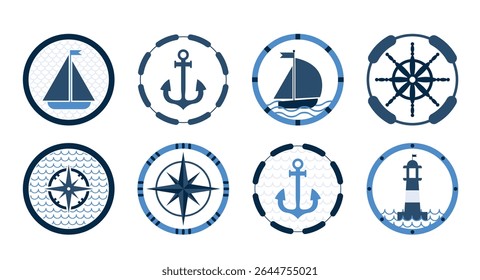 Set Of Vintage Retro Nautical Badges And Labels. vector illustration Nautical Emblem Sea Anchor Ship Symbol.