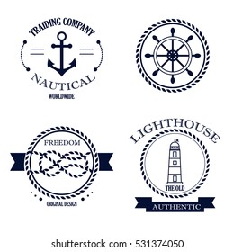 Set of vintage retro nautical badges and labels. 