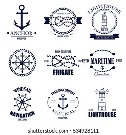 Set of vintage retro nautical badges and labels. 